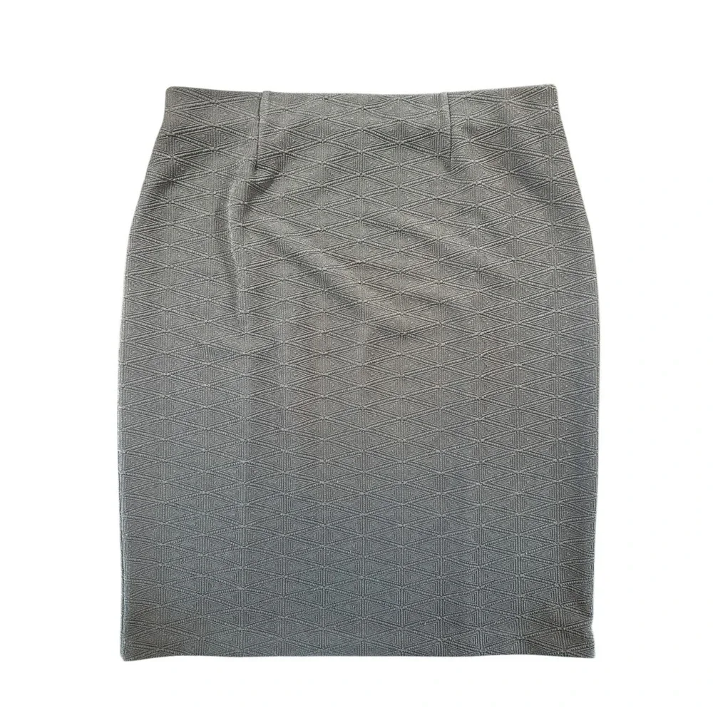 Dress Barn Elastic‎ Waist Pencil Skirt Geometric Pattern Textured Gray Size L